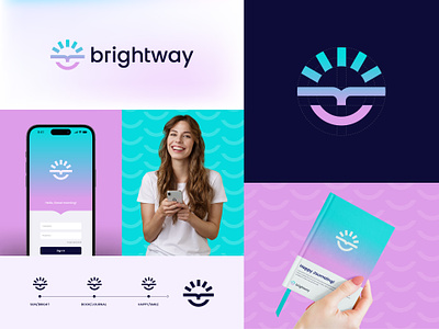 Brightway | Logo Design app book logo branding bright logo brightway logo gradient logo graphic design happy face happy logo journal app lifestyle app logo logotype minimal sun logo ui