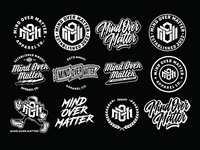 Mind Over Matter Branding Package animation apparel badge branding brandingidentity clothing design graphic graphic design identity illustration lettering logo mascot monogram stickerdesign streetwear typography ui vector