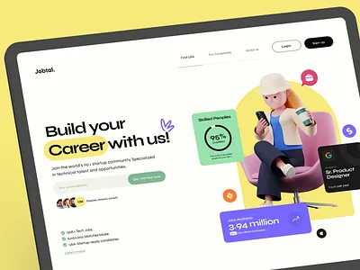Job Portal landing page website agency app company employee find job job search jobportal landing page office portal remote studio ui ux web design website work