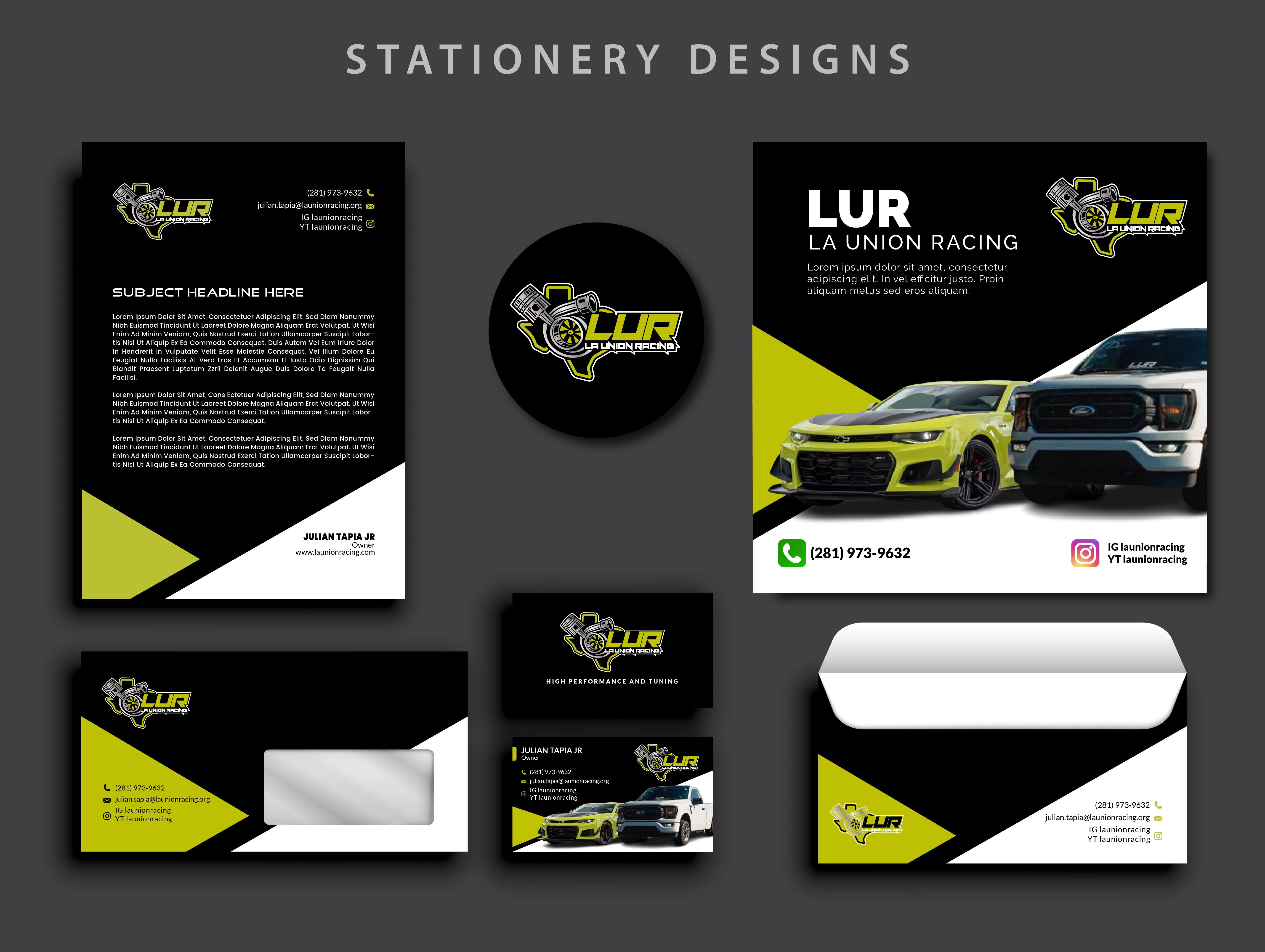 Corporate brand identity design for launionracing brand identity branding business card envelope design graphic design launionracing letterhead logo social media post design stationery designs