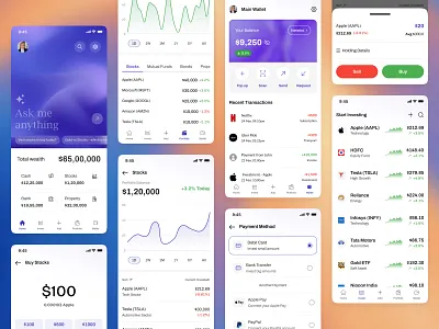 Wealthy - Personal Finance App ai app buy design figma finance finance app fintech fintech app investment investment app ios market money personal finance app sell stocks ui ux