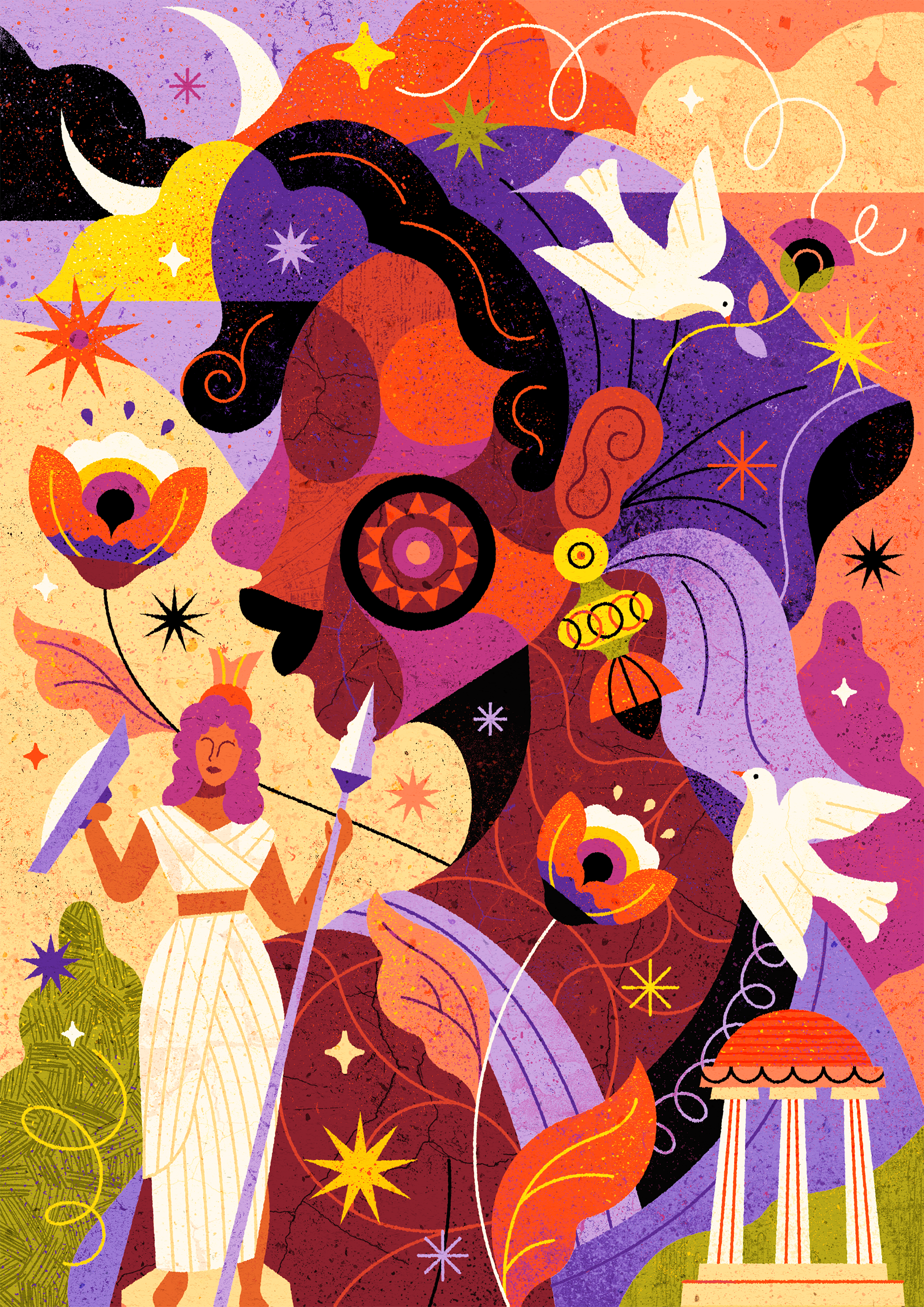 Ancient Greek - Mystical Woman abstract adobe illustrator ancient athena beauty birds design geometric greek illustration magic mystical nature pattern skin spiritual statue texture vector woman