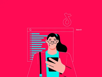 Woman Browsing on TikTok 2d dribbble editorial flat design illustration inspirations shot tiktok vector
