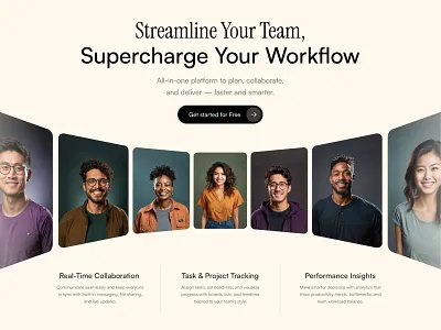 Website hero section with slideshow animation for Framer animation avatar carousel component cta framer header headline hero people photos section slideshow template ticker ui webdesign website