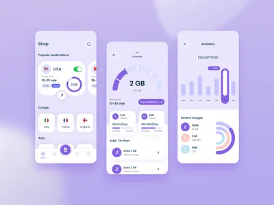 E-sim Data Management App app app design branding data data mangment design e sim e sim data managment e sim ui design ios mobile app sim ui ui design uiux