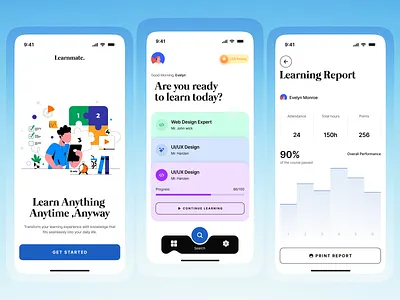 Learnmate - Learning App Design android app design card chart clean design education education app ios learning app learning app design learning platform mobile app mobile app design mobile interface online course app ui ui design uiux ux