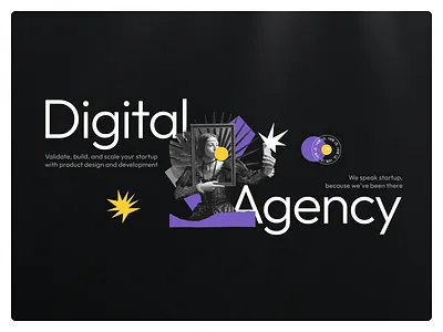 Hero section exploration agency dark design design agency graphic design hero illustration landing page minimal product design purple web design website yellow