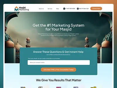 Masjid Marketing Website UI UX Design app design apps branding design islamic landing pages masjid mobile app modern website ui ui design ui ux uiux ux website website design website ui