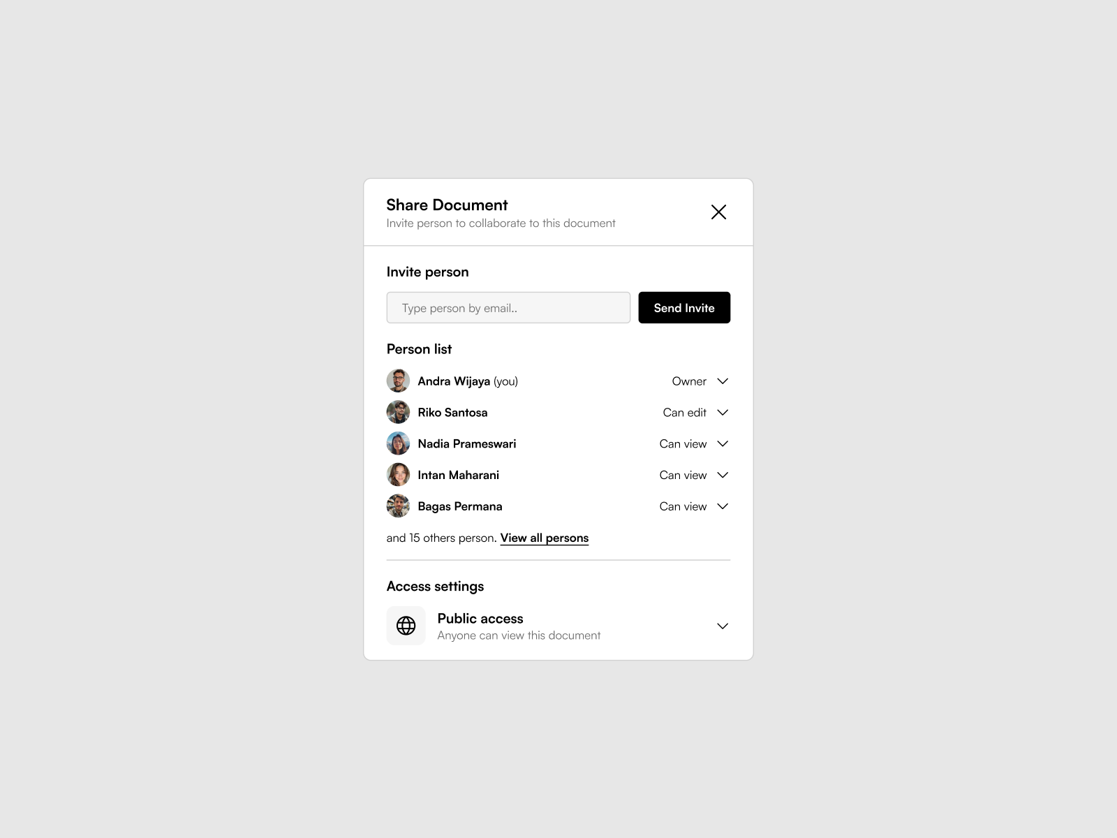 Modal Share Document daily ui figma high fidelity design light mode ui modal share document screen productivity app productivity ui rahman haryanto ui design ux design