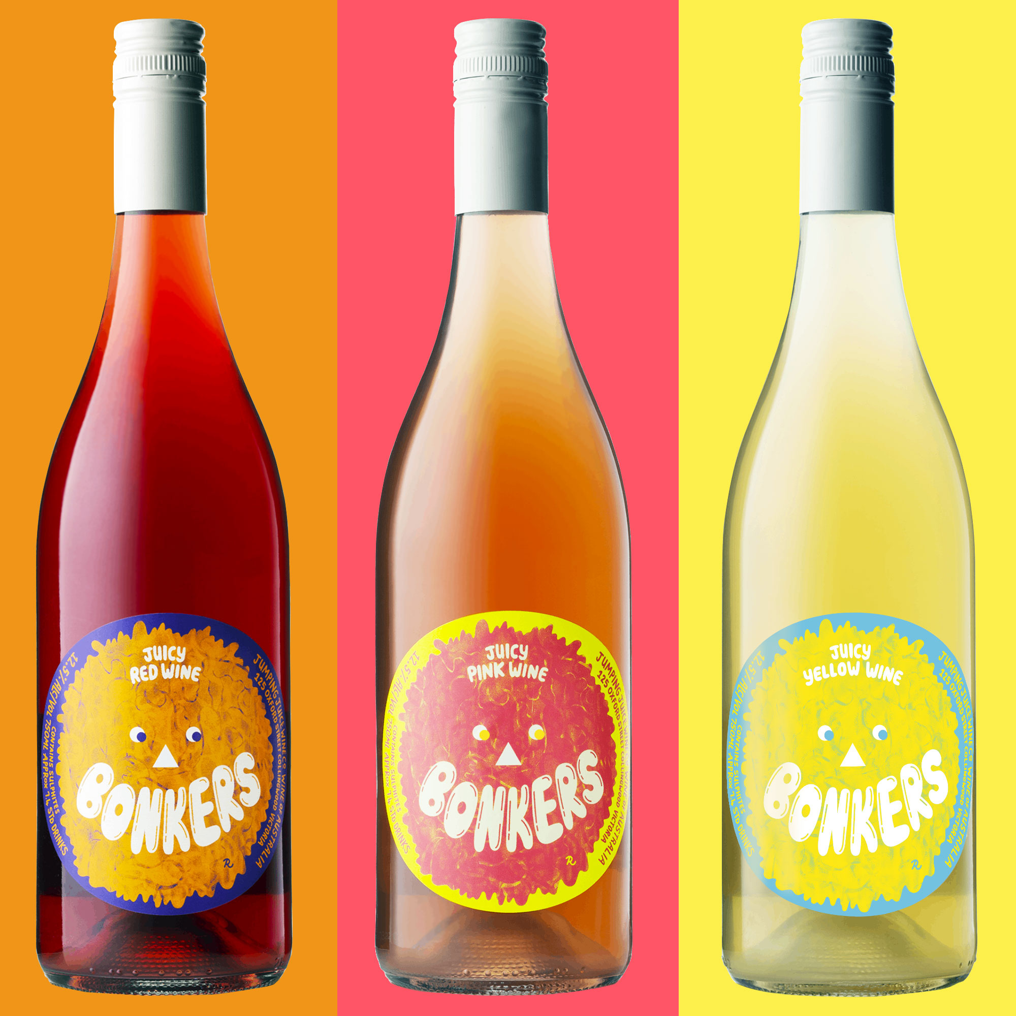 Jumping Juice Bonkers 2020 branding packaging typography wine label