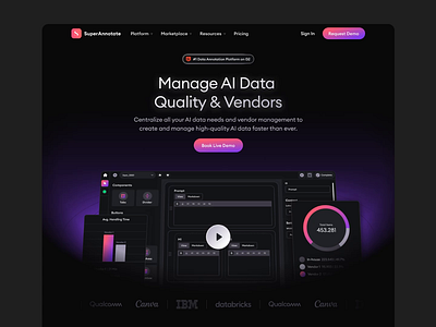 Superannotate Home Pagescroll ai animation app dark desktop futuristic gradient illustration landing page modern webdesign website