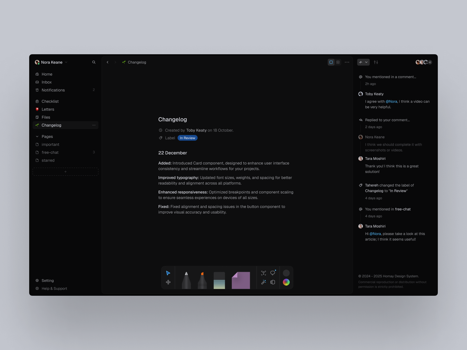 Page Overview, Dark Mode black brush component dark dashbaord desktop edit figma homay design system notification notion panel platform sidenav tools ui ux web web app web design