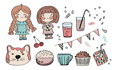 Girls and sweets stickers set branding design graphic design illustration logo sticker typography vector