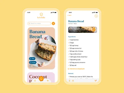 Let's Bake app button design filters list mobile design mobile ui orange recipe recipe app tags ui uidesign