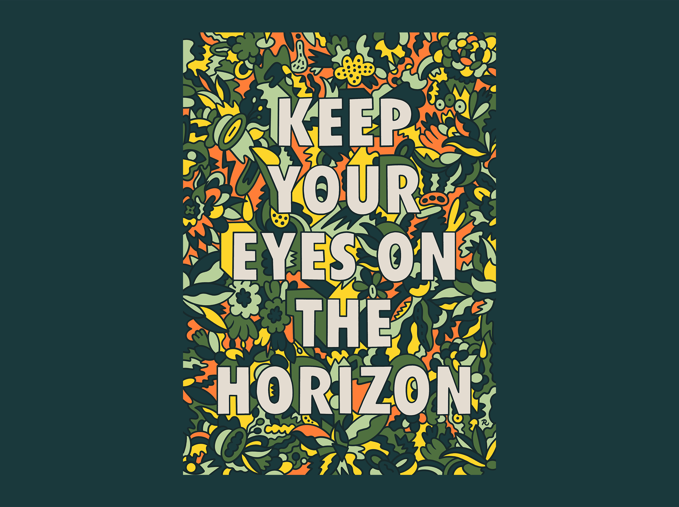 Keep Your Eyes On The Horizon black and white hand drawn type illustration lettering pattern typography