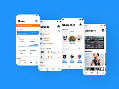 Strokes | App Features data visualisation gamification leaderboard mobiledesign mobileui swimming ui ux design