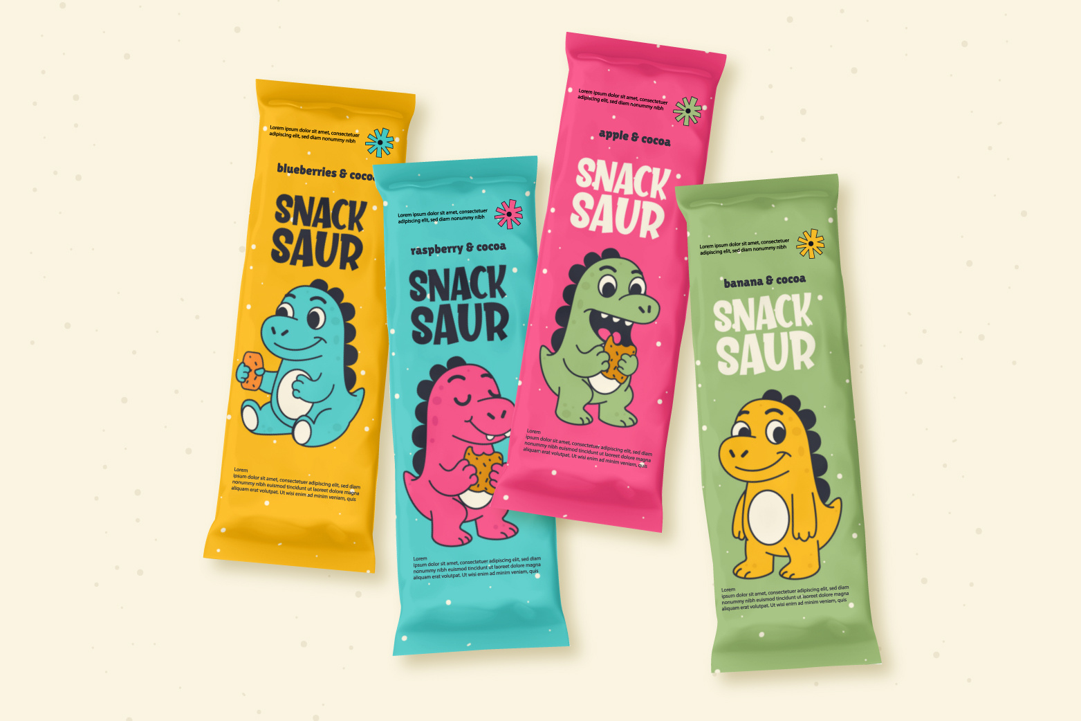 Character dino packaging design for a playful snack brand animal branding cartoon character cute dino food illustration packaging snack packaging