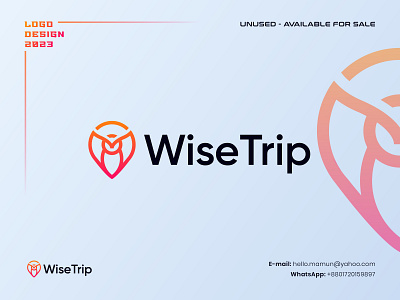 WiseTrip - Travel/Location and Owl logo concept. branding logo logo design logo designer logo icon modern logo owl popular logo startup logo symbol tech travel travel agency logo travel company trip wisetrip