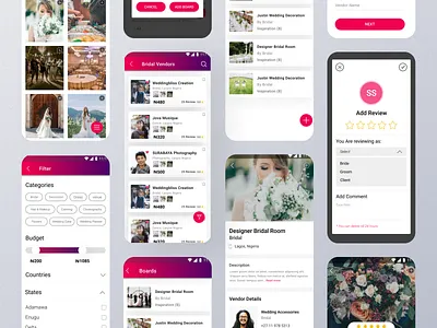 Wedding Vendor Mobile App android app design illustration logo minimal product typography ui vector vendor wedding