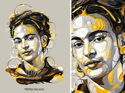 Frida Kahlo abstract art style artist arts artwork colorful curve design frida kahlo gold grey illustration portrait portrait illustration unique vector vectorart yellow