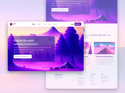 Camper Co I Landing Page branding camp design footer home illustration landing page logo magical minimal purple travel travelling ui user interface ux web web design website