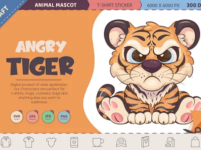 Cartoon angry tiger. art cartoon character clipart comic cub design illustration mascot sticker t shirt tiger vector