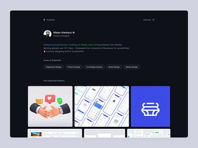 Designer Portfolio 2.0 dark mode design designer portfolio product simple ui ux web design