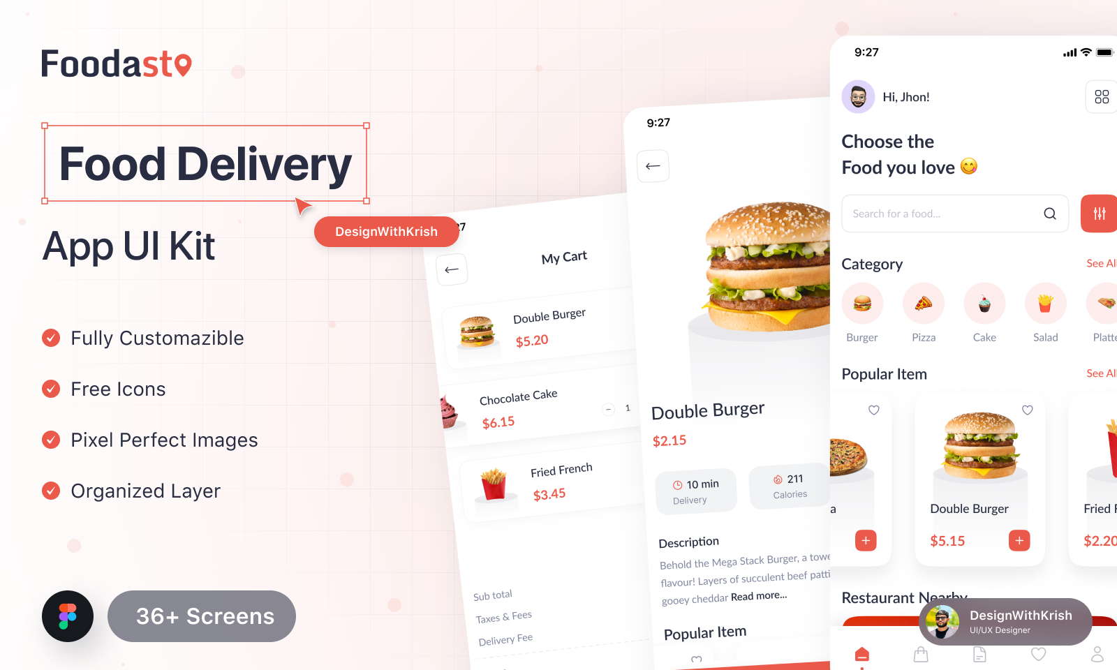 Foodasto - Food Delivery App UI Kit app designwithkrish food food delivery app foodapp foodasto graphic design ui kit uiapp uiuxdesign