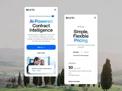 Exante Landing Page Design - Mobile Web blue brand branding design huncho landing page mobile product design saas ui website