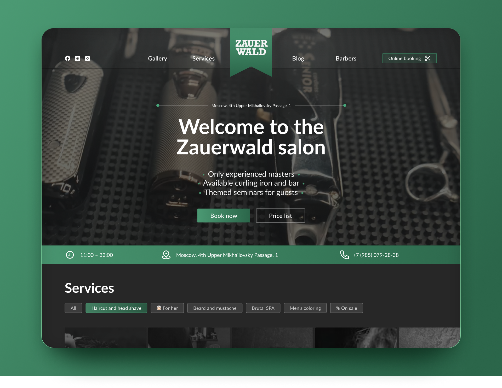 Barbershop landing concept barbershop beauty concept ui website