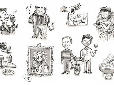 French things accordion baguette beret fondue france francophile french illustration ink npr poser puzzle spot watercolor wine