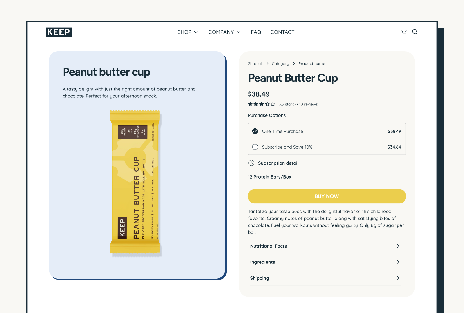 Keep Bars Website Design - Product Page ecommerce ecommerce design fitness bar fitness health keep bars lightspace protein bar ui ui design web design