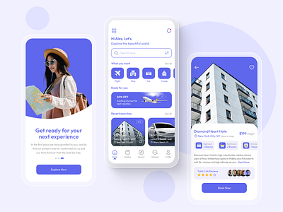 Travel Booking Mobile App adventure car booking flight app flight booking hotel booking mobile app renting app reservation room booking tourism tourism app travel app traveler traveling trip planner ui design vacation vacation app