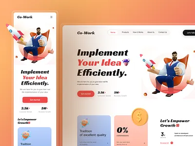 Co-work Agency Website Responsive Design. 3dillustration agencyweb business cowork creativedesign designconcept designinspiration digitalagency empowergrowth graphic design landingpage mobiledesign responsivedesign teamcollaboration uidesign uiuxdesign uxsolution webdesign websitedesign webui