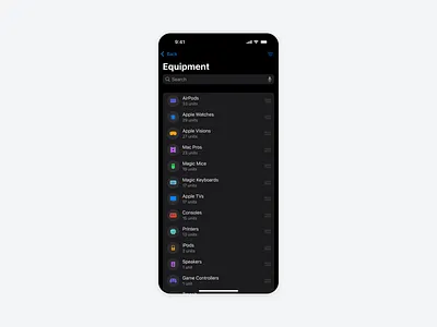 Equipment Page · iOS app apple ui ios ui ux
