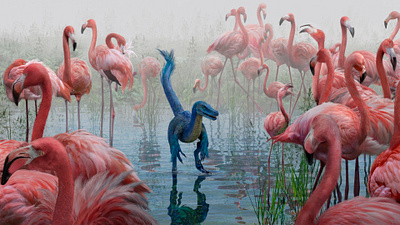 Forgotten Creature 2d 3d concept art dinosaur flamingo illustration keyframe design movie concept realistic