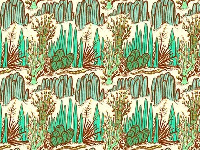 Retro Desert Mirage cacti desert illustrations retro succulents textiles wallpaper