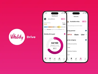 Vitality Drive | Get Rewarded for Good Driving app design driving illustration interaction design mobile ui rewards ring ui uidesign