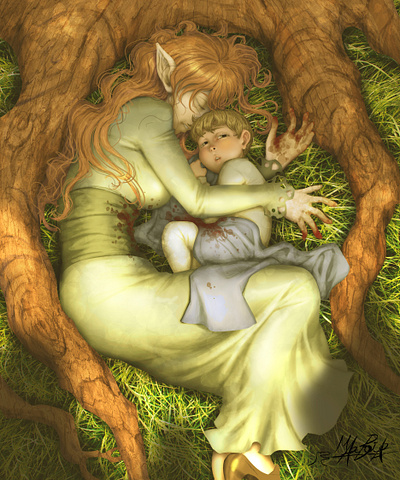 Aego asleep awaken characterdesign digitalart dungeons elf fantasy fantasyart illustration mother