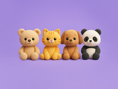 Fluffy Friends Collection — 3D Plush Character Set 3dart 3dcharacters characterdesign cutedesign dailyrender dribbble3d dribbbleshot fluffyfriends illustration kawaii plushtoys softcolorpalette toydesign