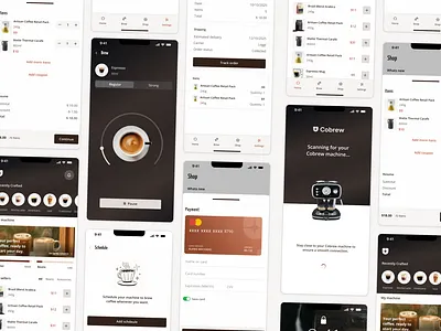 Freebie UI Design for a Smart Coffee Experience appdesign cleanui coffeeapp designfreebie designsystem elegantui figmacommunity figmafreebie freebie homeautomation interfacedesign minimaldesign mobileui modernui productdesign smarthomeui smarttech uidesign uxdesign uxinspiration