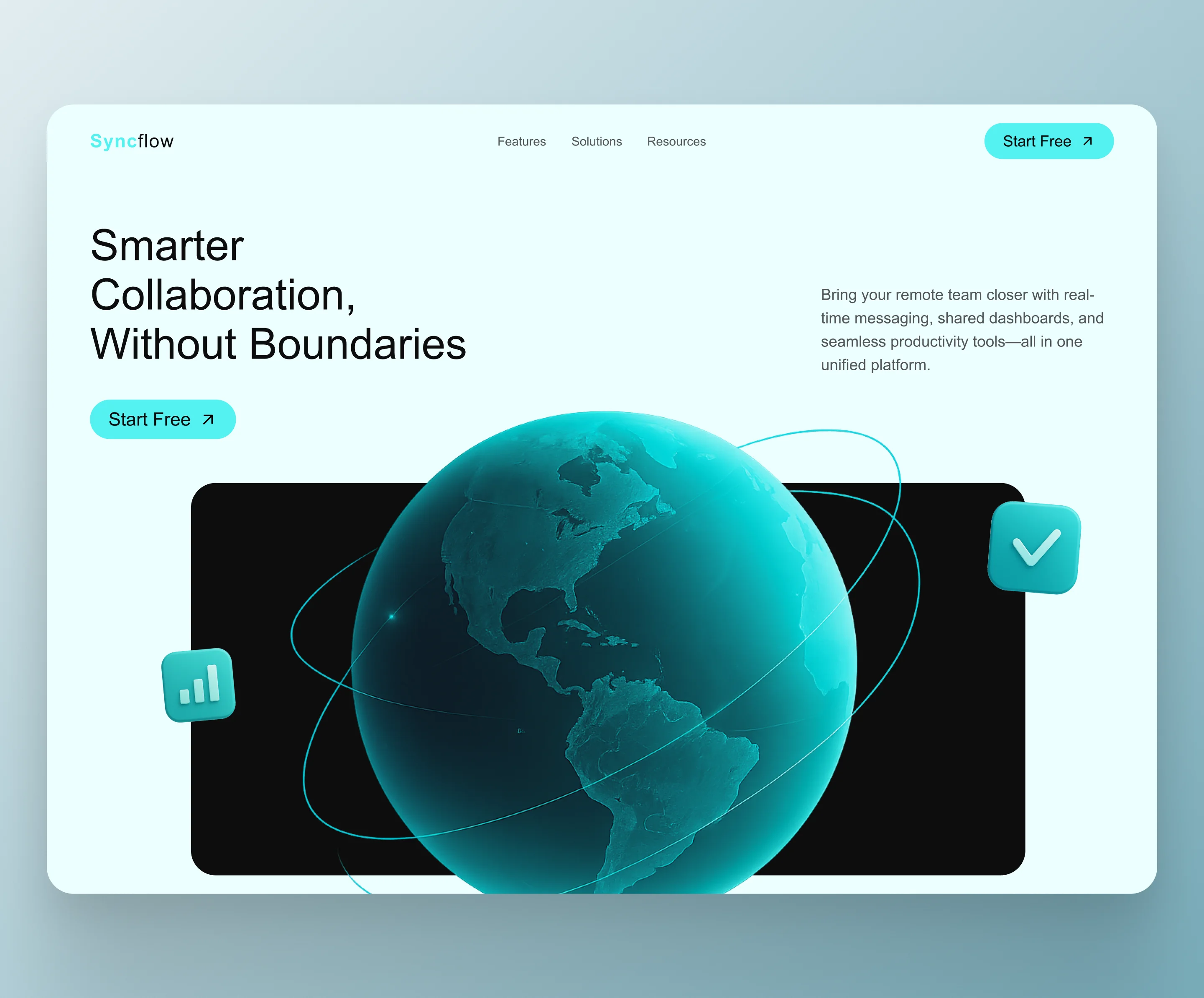 Syncflow – Remote Collaboration UI Hero branding clean collaboration connection design hero illustration planet ui ux vector