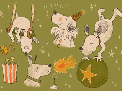 snoppy circus illustration retro sketchbook snoopy