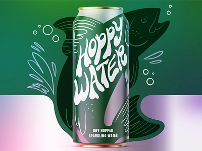 N/A Hop Water for Badger State Brewing beer can can design design drawing fish food and beverage hand lettering hop water illustration jordan kay lettering packaging packaging design sparkling water texture