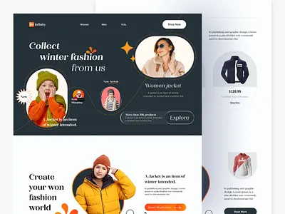 Infinity - Winter Fashion Website Design app branding clothing clothing brand clothing company design ecommerce falconthought fashion website illustration landing page minimal modern online store shopping store ui ux webdesign website