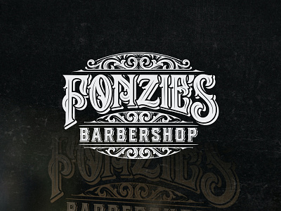 Logo Fonzie's Barbershop barbershop design graphic design hand lettering lettering logo logo barbershop logo design logo type ornament studio type design typography victorian victorian type