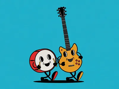 Pals character illustration design drums gig poster graphic design guitar illustration mid century poster design vector vintage