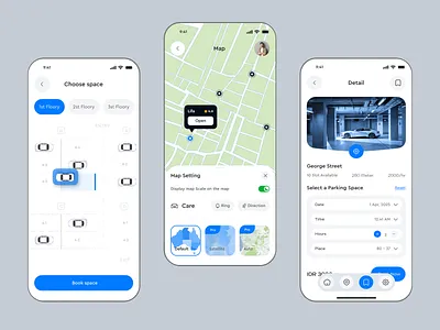 Parking Spot Reservation App UI/UX app austrlia booking car clean design find parking location map minimalist mobile app modern parking parking space reservation route ui uiux ux vehicle