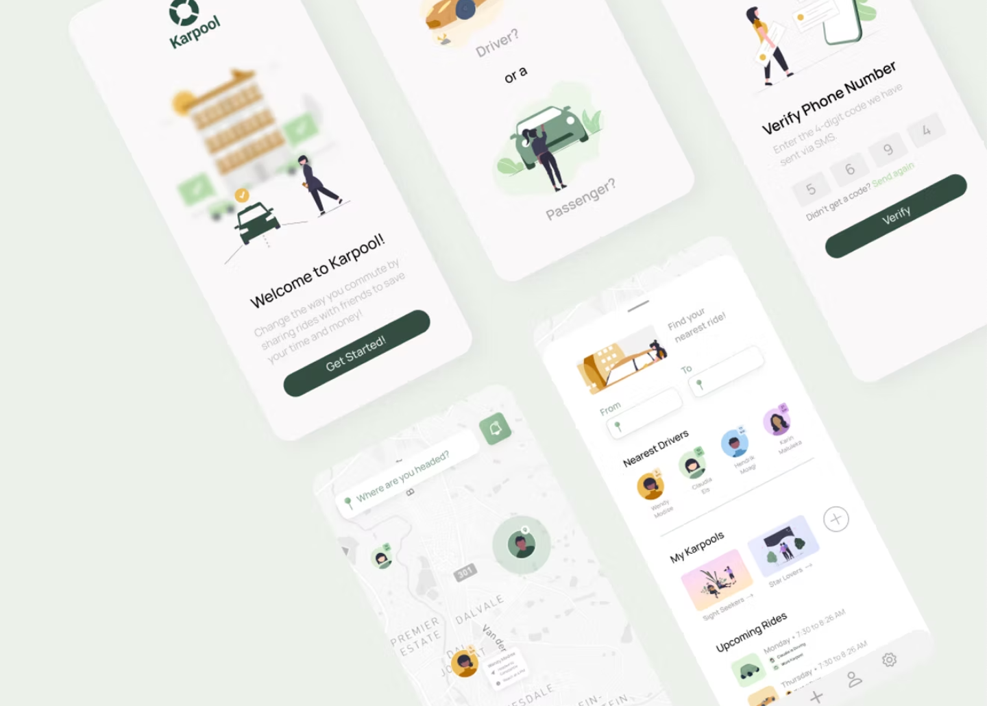 Karpool Case Study app branding car app carpool app case study design prototype ride share app ui user interviews user personas user research ux wireframing