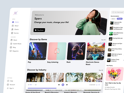 Sparx - Music Platform Web Landing Page UI clean design design landing page modern design music platform ui ui design web design